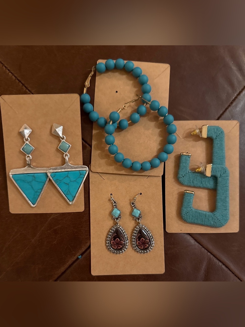 Turquoise Beaded Hoop Earrings - Teal Blue Statement Jewelry